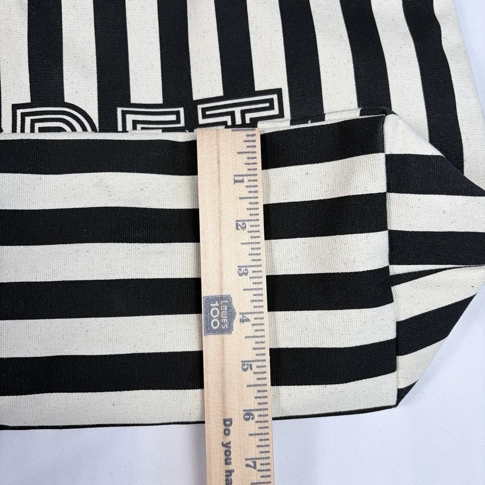 NWT VICTORIA'S SECRET BLACK IVORY STRIPE LOGO ZIPPER TOTE BAG Chic Paris ArtDeco